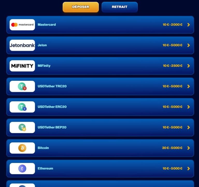 Spins Of Glory casino moyens paiement